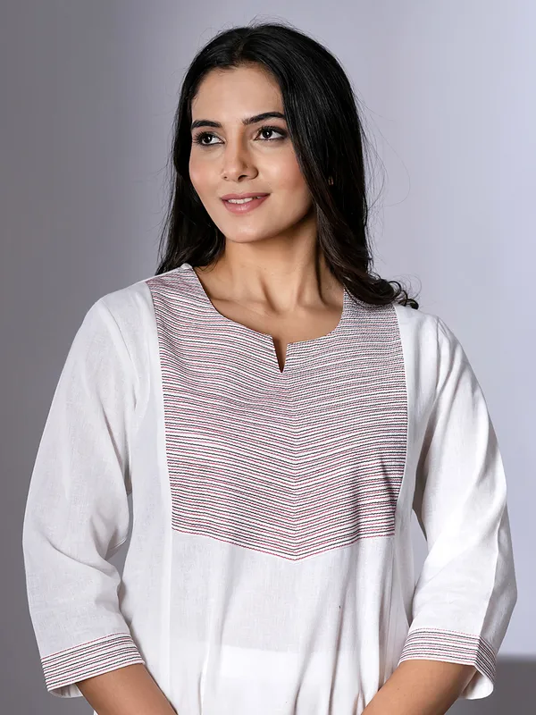 Women cream Cotton kurti set