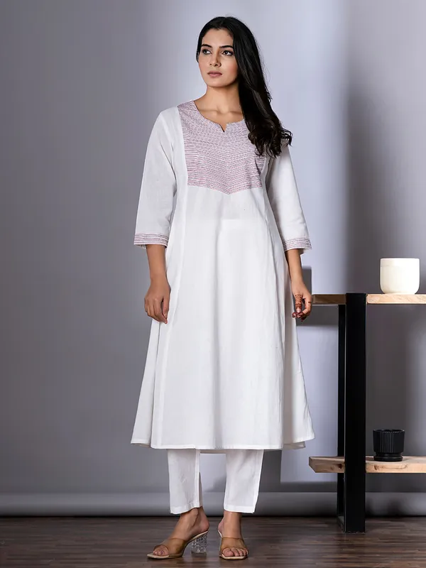 Women cream Cotton kurti set