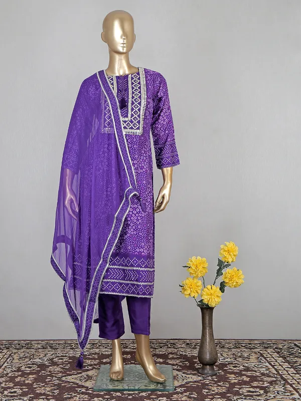 Women dark purple cotton festive wear pant suit
