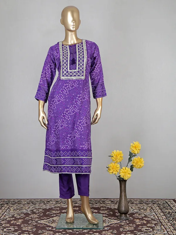 Women dark purple cotton festive wear pant suit