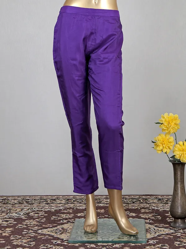 Women dark purple cotton festive wear pant suit
