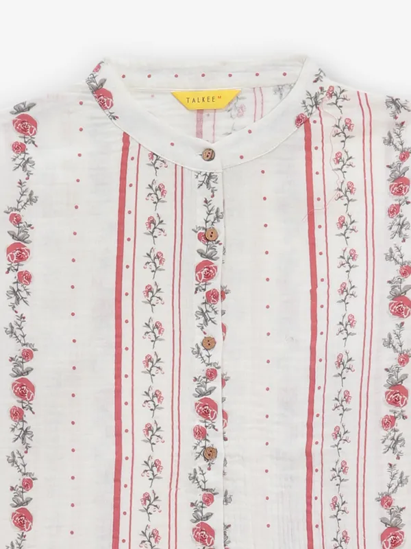 Women off-white printed cotton tunic top