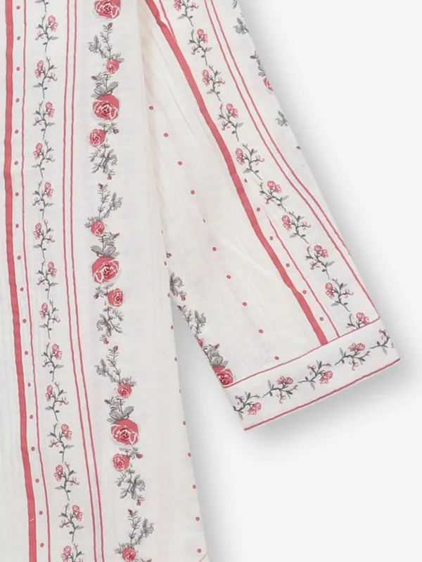 Women off-white printed cotton tunic top