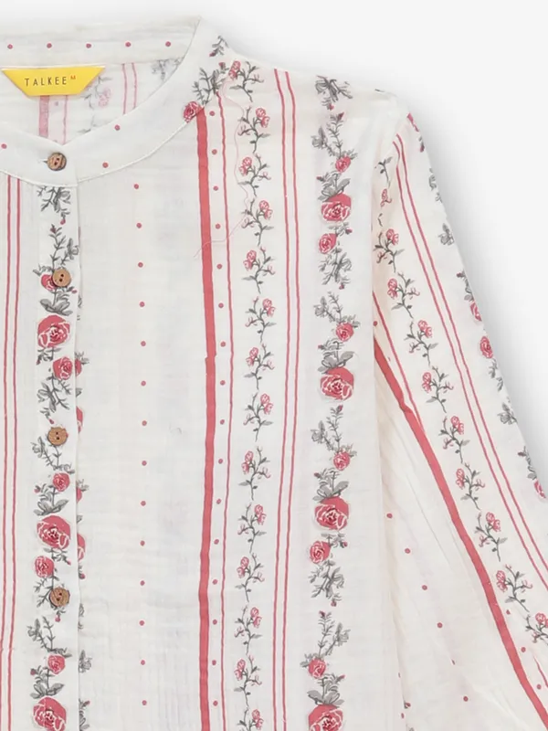 Women off-white printed cotton tunic top