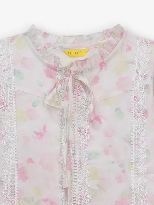Women pink cotton printed top
