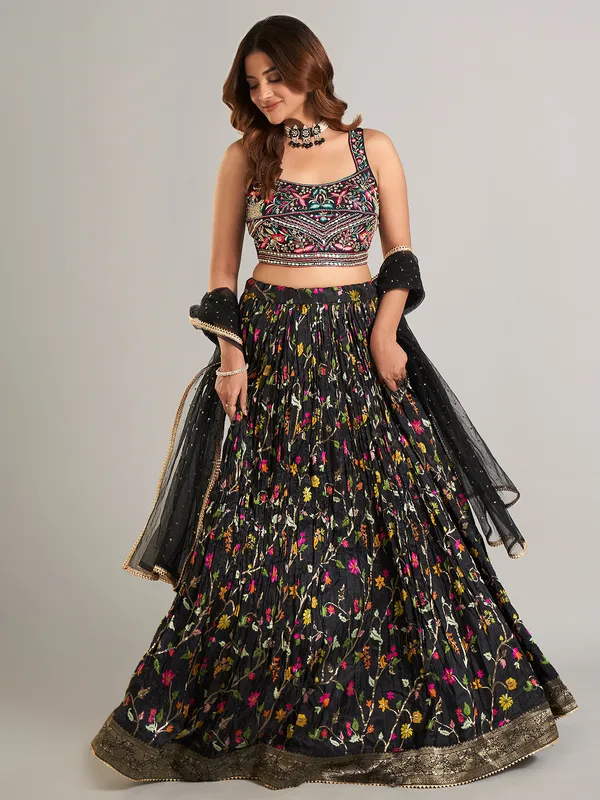 Wonderful black laycra lehenga choli