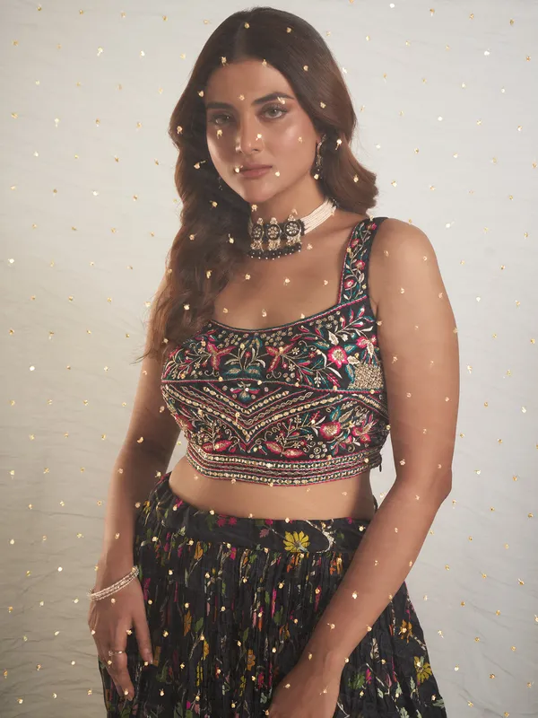 Wonderful black laycra lehenga choli