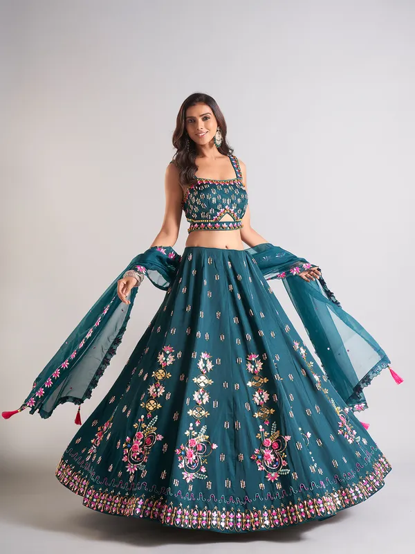 Wonderful green silk lehenga choli