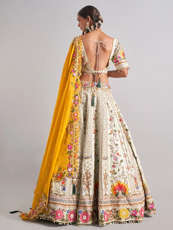 Wonderful off-white raw silk lehenga choli
