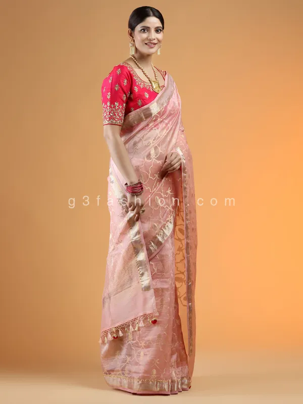 Wonderful organza saree for party in powder pink