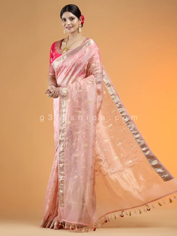 Wonderful organza saree for party in powder pink