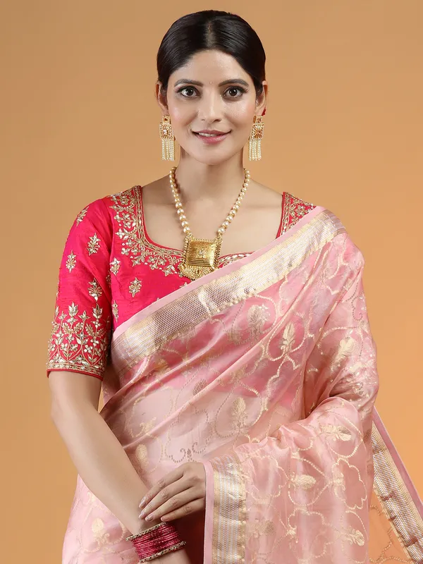 Wonderful organza saree for party in powder pink