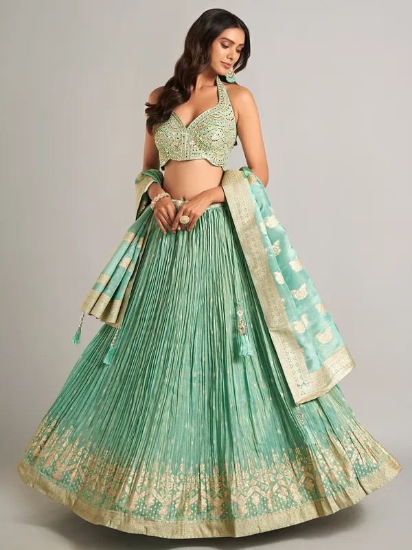 Wonderful pista green laycra lehenga choli