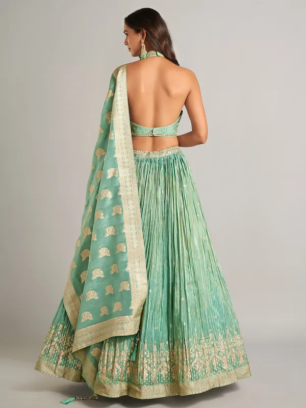 Wonderful pista green laycra lehenga choli