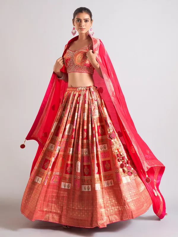 Wonderful red cotton silk lehenga choli