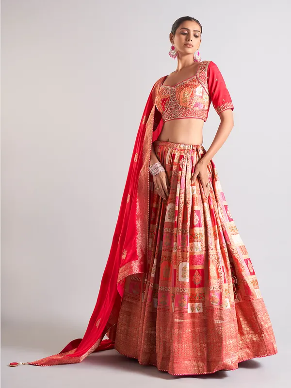 Wonderful red cotton silk lehenga choli