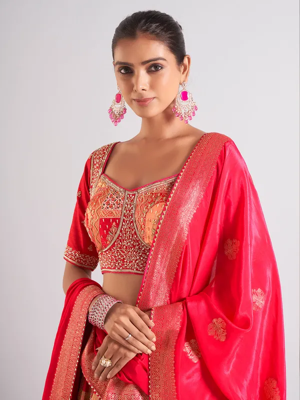 Wonderful red cotton silk lehenga choli