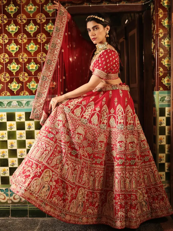 Wonderful red lehenga choli in raw silk