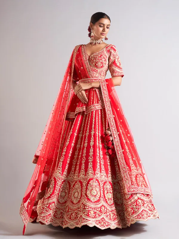 Wonderful red raw silk lehenga choli