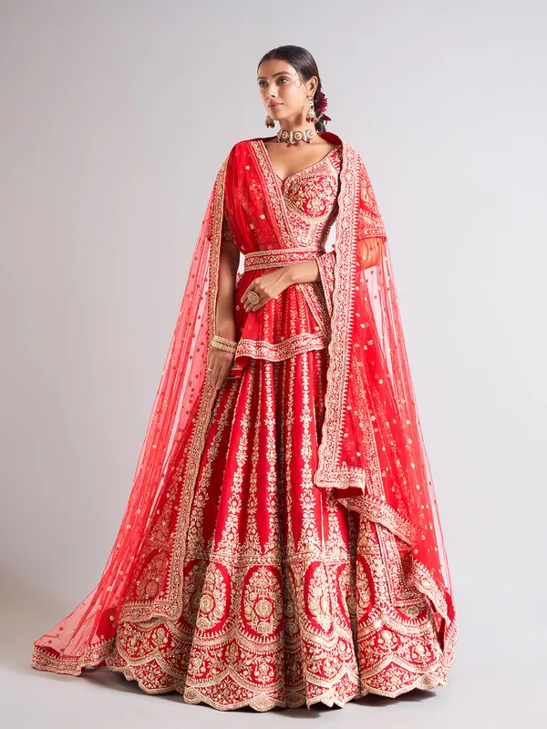 Wonderful red raw silk lehenga choli