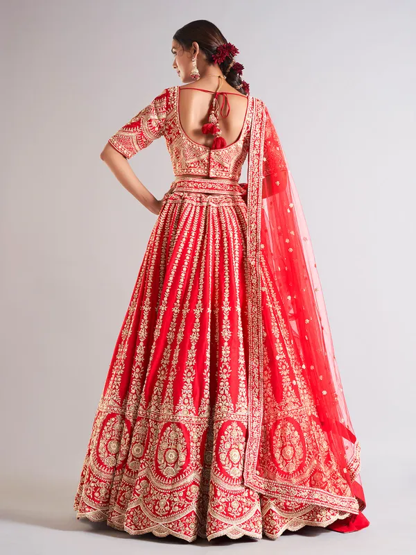 Wonderful red raw silk lehenga choli