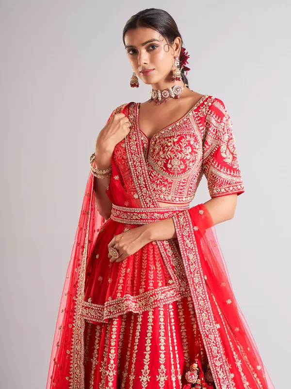 Wonderful red raw silk lehenga choli