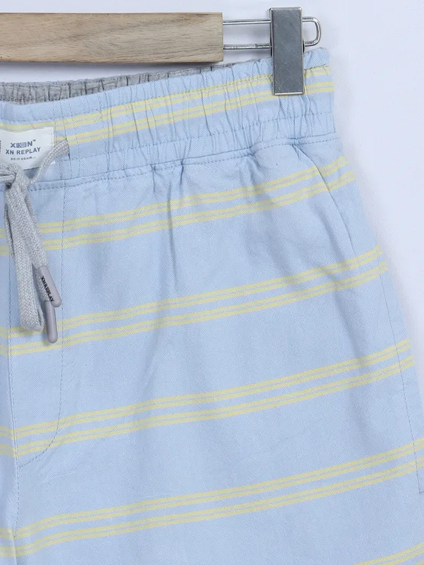 XN Replay stripe cotton sky blue shorts
