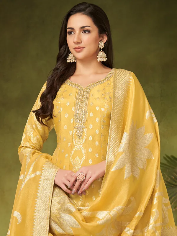 Yellow anarakali suit in rich silk