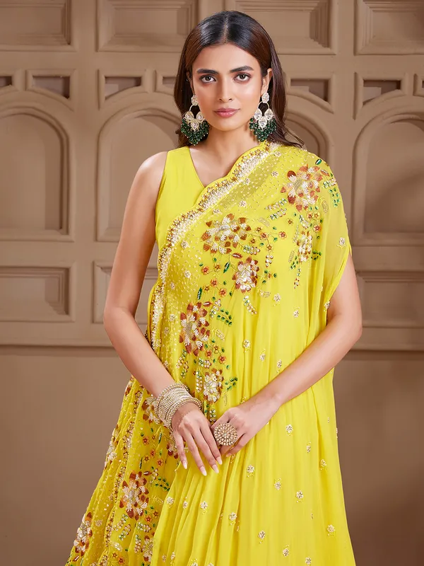 Yellow anarkali salwar suit in georgette