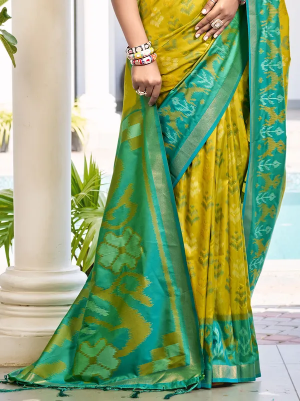 Yellow and blue silk saree for celebrations