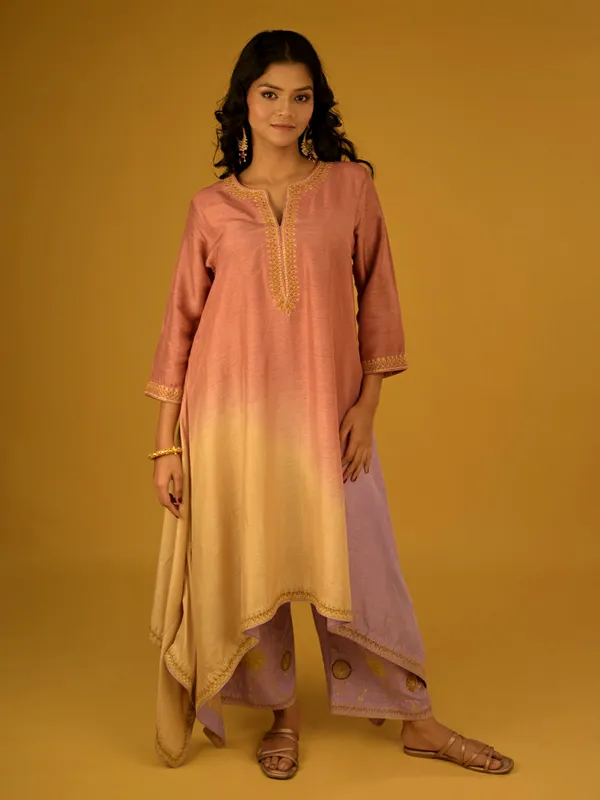 Pink and yellow shaded silk palazzo suit