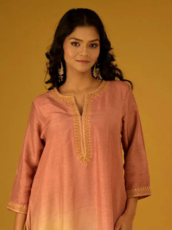 Pink and yellow shaded silk palazzo suit