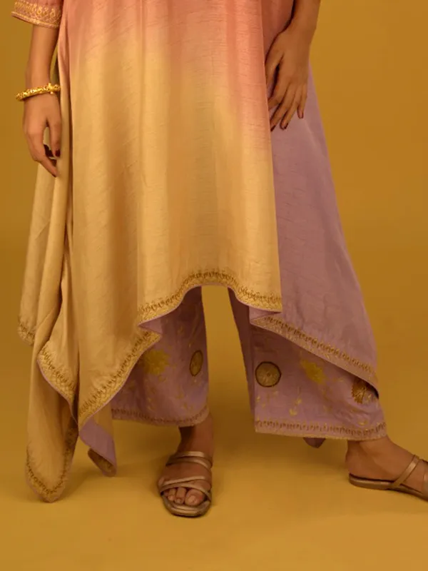 Pink and yellow shaded silk palazzo suit
