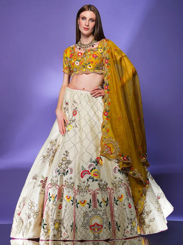 Yellow and cream lehenga choli