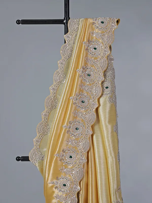 Yellow and gold shimmer dola silk saree for wedding