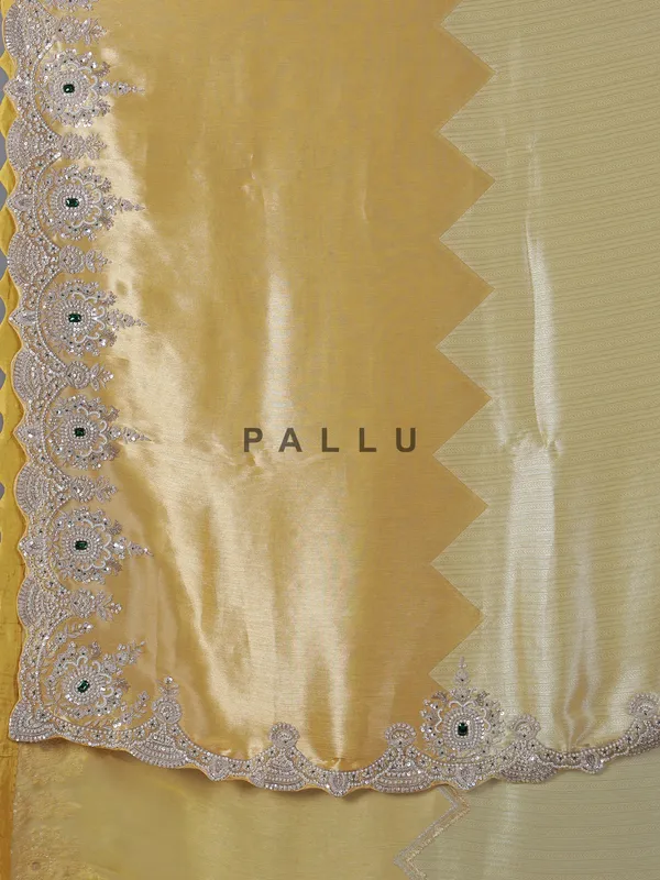 Yellow and gold shimmer dola silk saree for wedding