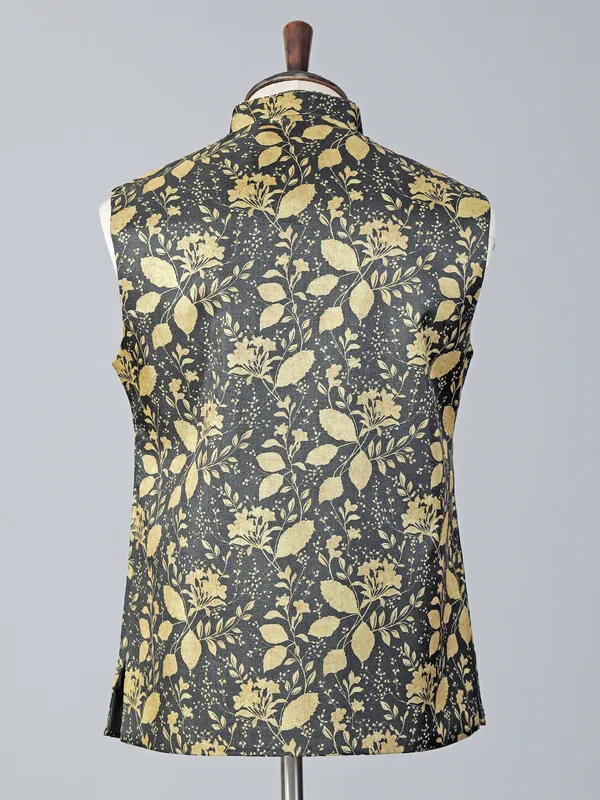 Yellow and grey printed cotton silk waistcoat