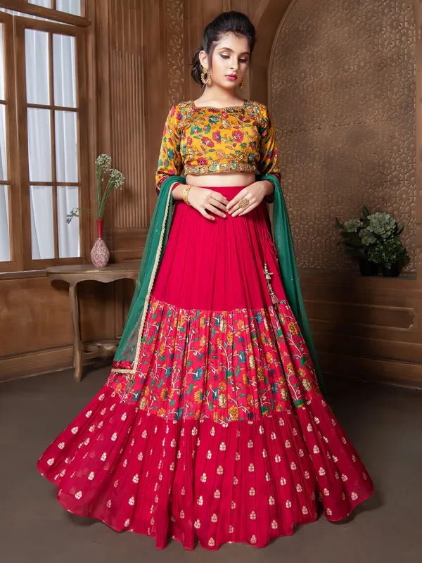 Yellow and magenta georgette wedding wear lehenga choli