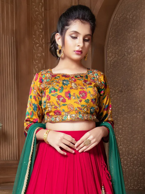 Yellow and magenta georgette wedding wear lehenga choli