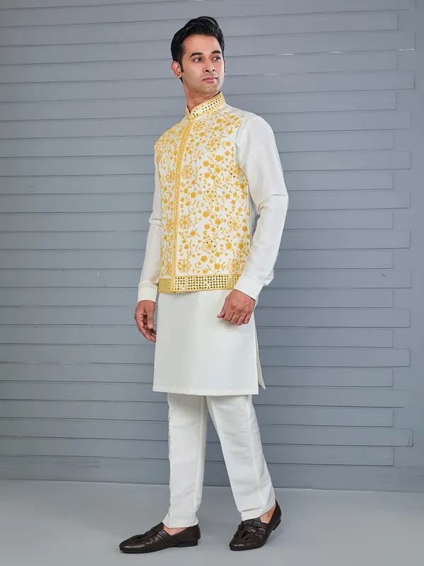 Yellow And Off White Silk Festive Waistcoat Set G3 MWCS505 Australia yellow-and-off-white-silk-festive-waistcoat-set-g3-mwcs505-australia
