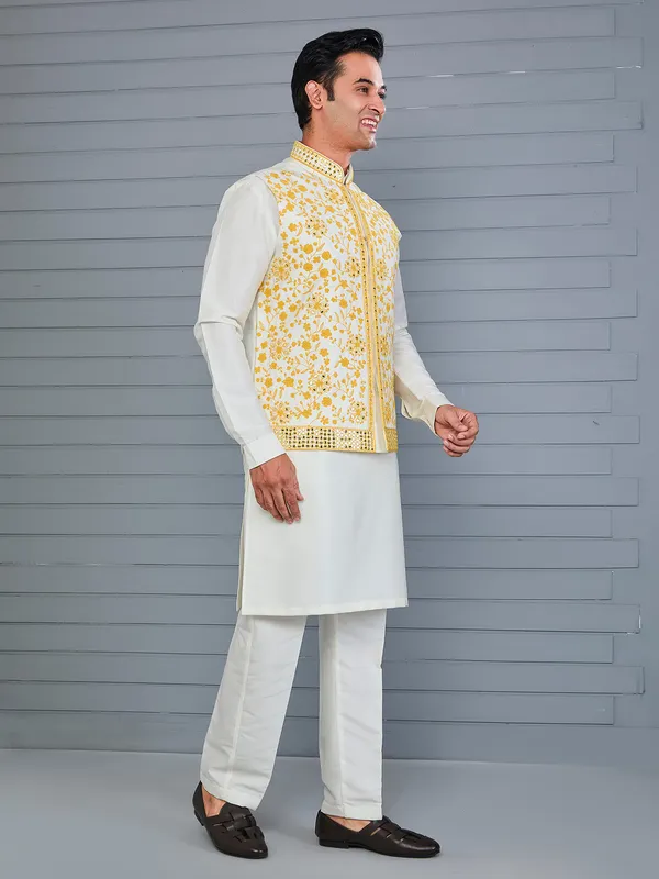 Yellow And Off White Silk Festive Waistcoat Set G3 MWCS505 Australia yellow-and-off-white-silk-festive-waistcoat-set-g3-mwcs505-australia