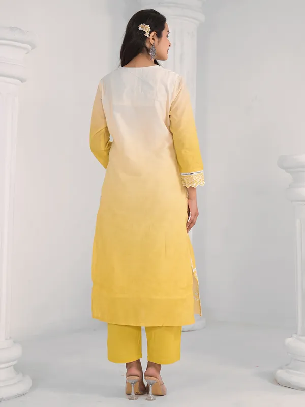 Yellow and white kurti set in cotton silk