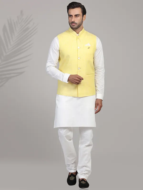 Yellow and white linen waistcoat set