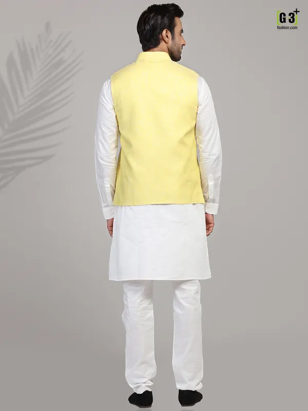 Yellow and white linen waistcoat set