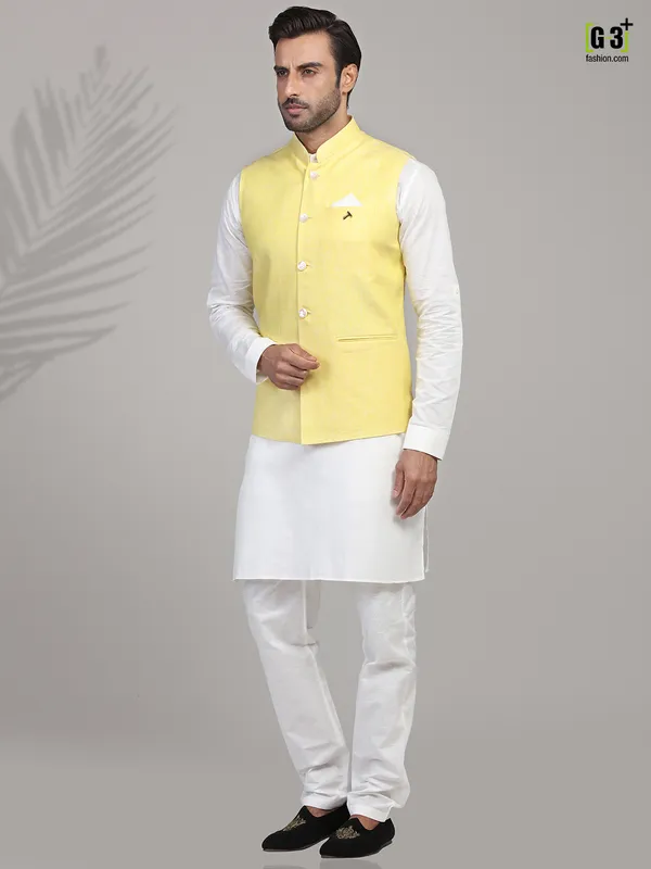 Yellow and white linen waistcoat set