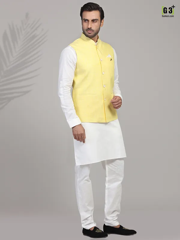 Yellow and white linen waistcoat set