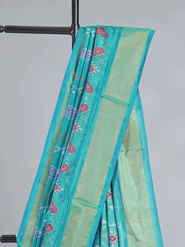 Yellow and white patola silk saree with unstitched blouse piece