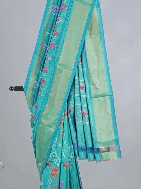 Yellow and white patola silk saree with unstitched blouse piece