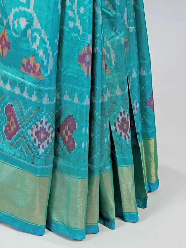 Yellow and white patola silk saree with unstitched blouse piece