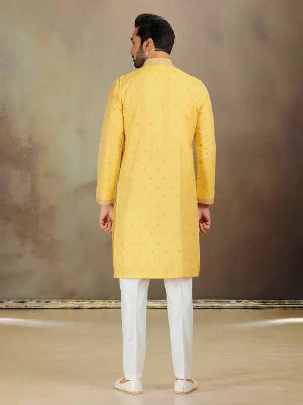 Yellow banarasi silk kurta for wedding vibes